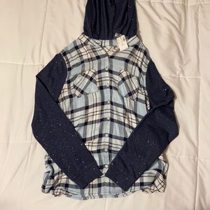 Justice Glittery Plaid Flannel Lightweight Hoodie